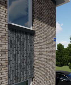 Staand metselwerk, luxe entreepoeren en Leerdamse glasaccenten.